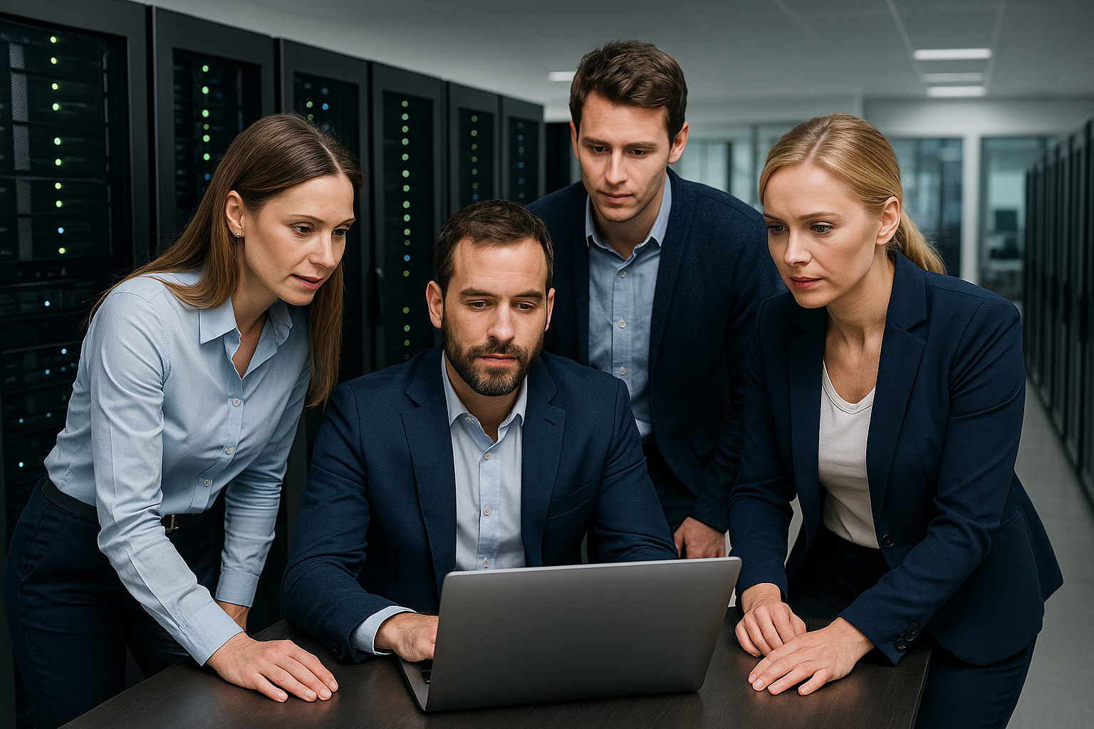 Executive engineers brainstorming in a modern data infrastructure space